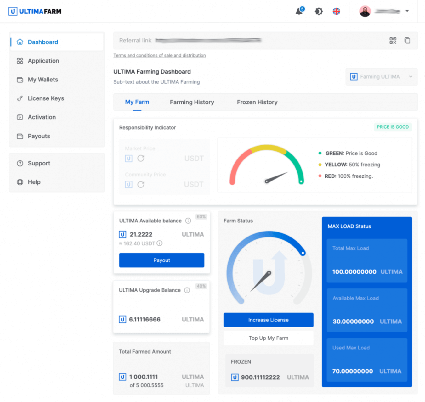 How to buy ultima farm - dashboard overview