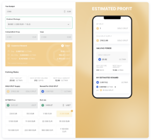 Ultima Token from Splitting - DefiU Calculator with Example calculation